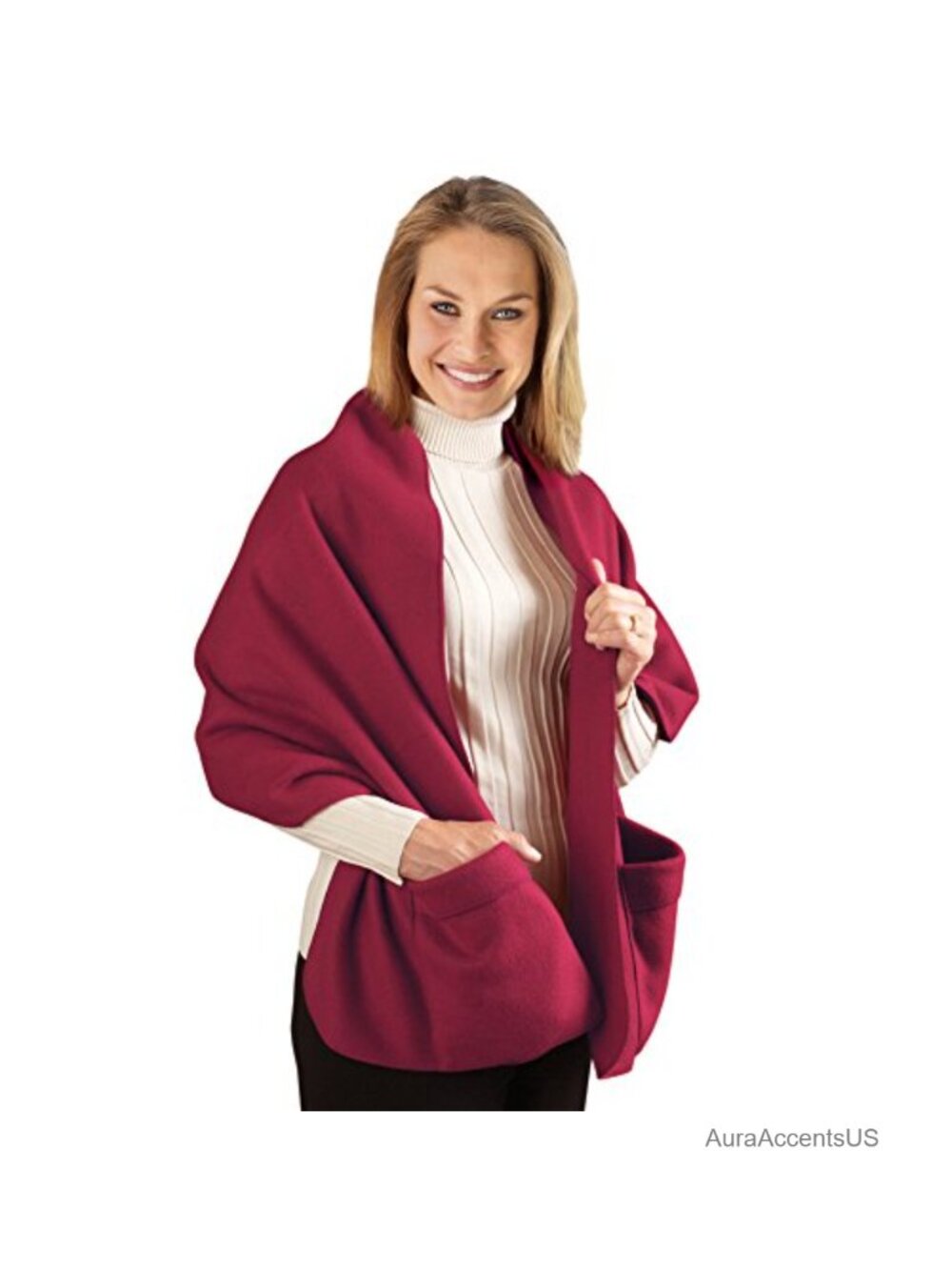 Cozy Fleece Wrap Shawl with Large Front Pockets, Winter Warmth